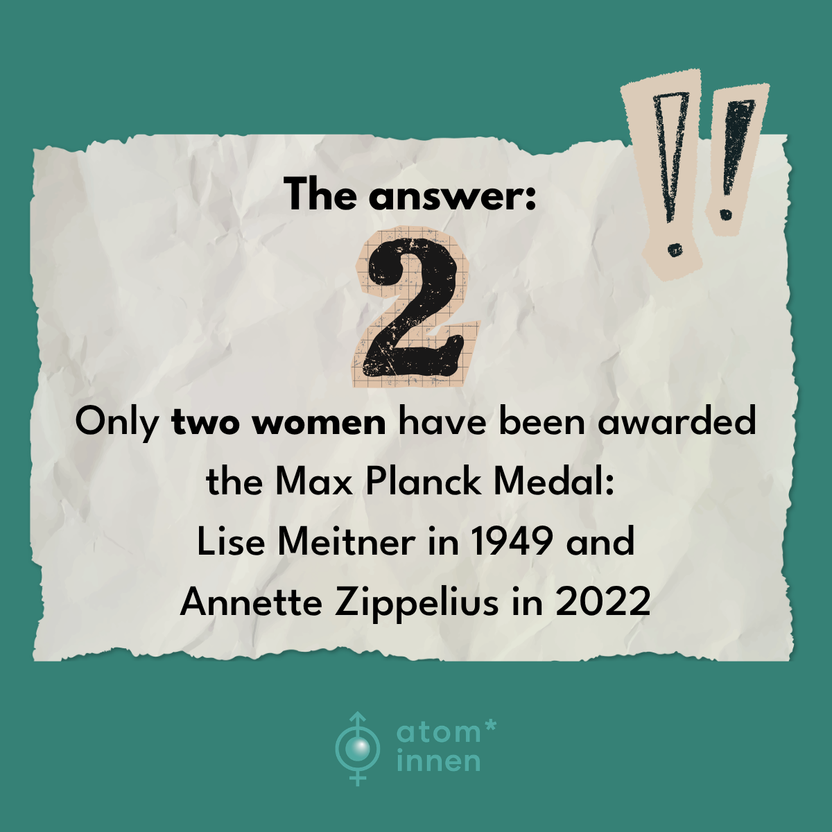 The answer: only 2 out of 89 Max Planck Medal recipients have been women